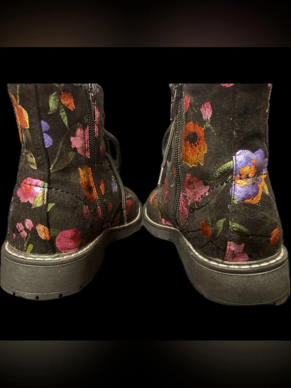 Steve Madden Girls Black Floral Lace-Up with zipper Ankle Boots